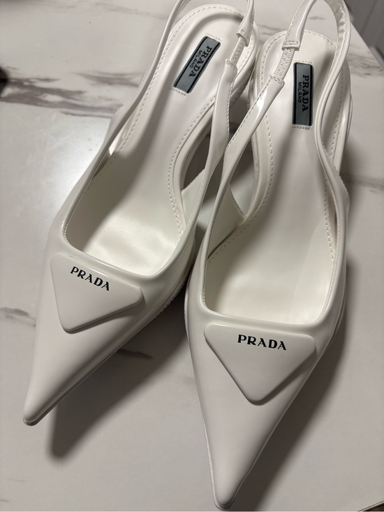 Prada Shoes - Prada White Patent Slingback Pumps with Pointed Toe
